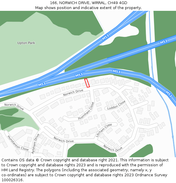 166, NORWICH DRIVE, WIRRAL, CH49 4GD: Location map and indicative extent of plot