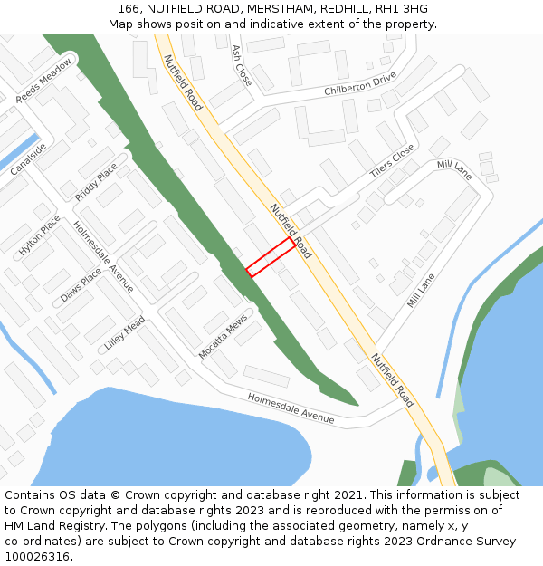 166, NUTFIELD ROAD, MERSTHAM, REDHILL, RH1 3HG: Location map and indicative extent of plot