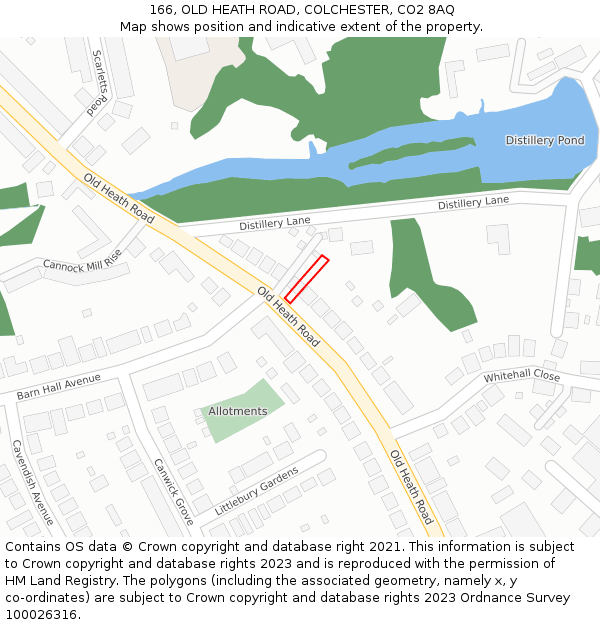 166, OLD HEATH ROAD, COLCHESTER, CO2 8AQ: Location map and indicative extent of plot