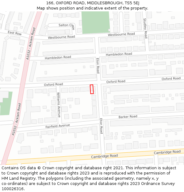 166, OXFORD ROAD, MIDDLESBROUGH, TS5 5EJ: Location map and indicative extent of plot