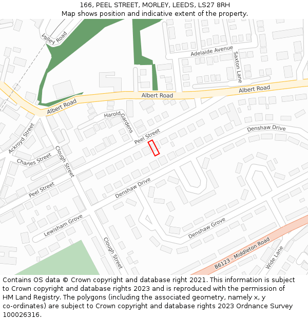 166, PEEL STREET, MORLEY, LEEDS, LS27 8RH: Location map and indicative extent of plot