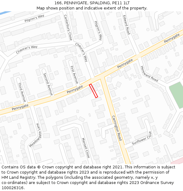 166, PENNYGATE, SPALDING, PE11 1LT: Location map and indicative extent of plot