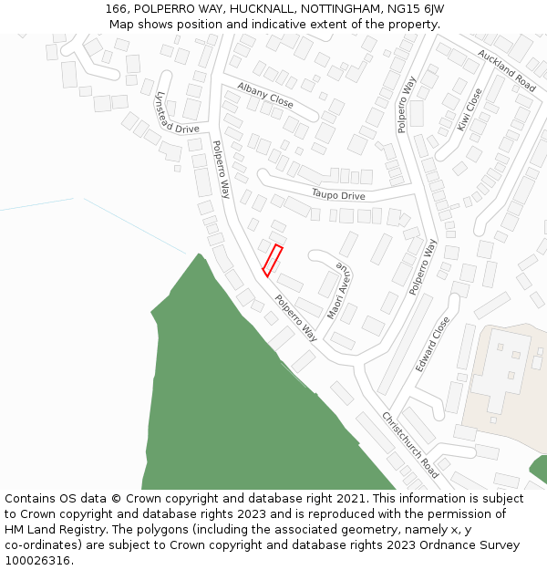 166, POLPERRO WAY, HUCKNALL, NOTTINGHAM, NG15 6JW: Location map and indicative extent of plot