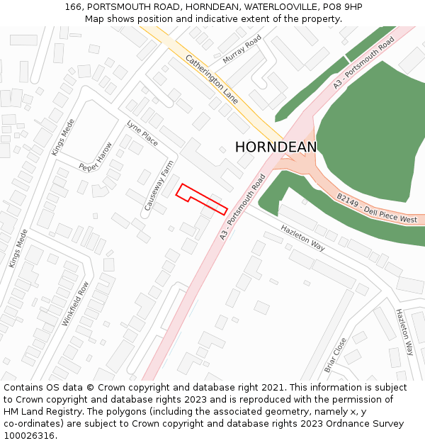 166, PORTSMOUTH ROAD, HORNDEAN, WATERLOOVILLE, PO8 9HP: Location map and indicative extent of plot