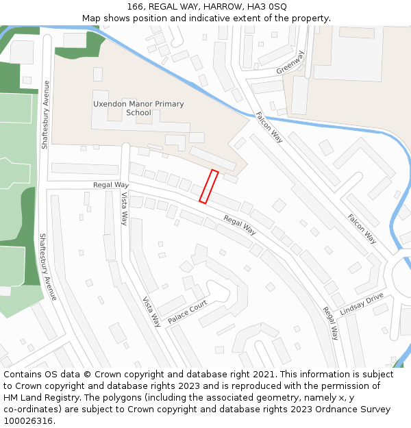 166, REGAL WAY, HARROW, HA3 0SQ: Location map and indicative extent of plot