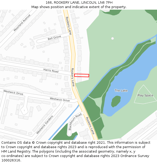 166, ROOKERY LANE, LINCOLN, LN6 7PH: Location map and indicative extent of plot