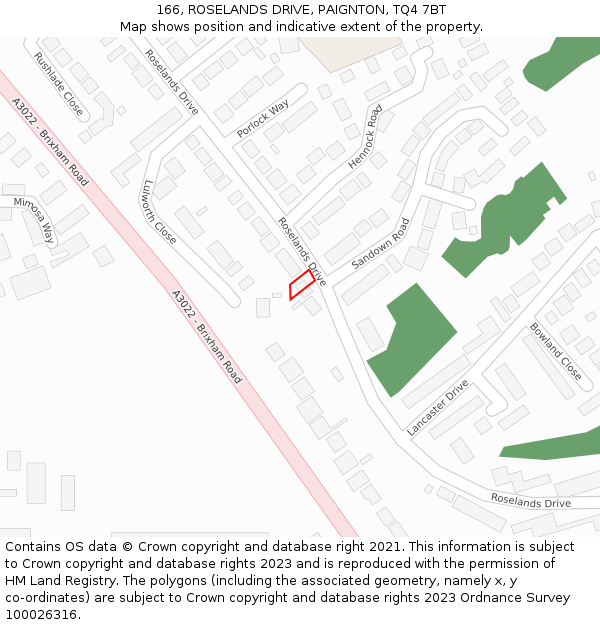 166, ROSELANDS DRIVE, PAIGNTON, TQ4 7BT: Location map and indicative extent of plot