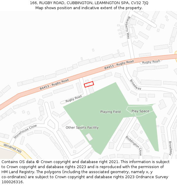 166, RUGBY ROAD, CUBBINGTON, LEAMINGTON SPA, CV32 7JQ: Location map and indicative extent of plot