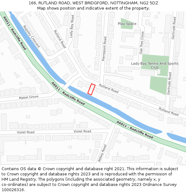 166, RUTLAND ROAD, WEST BRIDGFORD, NOTTINGHAM, NG2 5DZ: Location map and indicative extent of plot