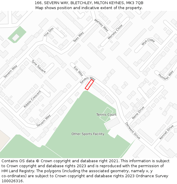 166, SEVERN WAY, BLETCHLEY, MILTON KEYNES, MK3 7QB: Location map and indicative extent of plot