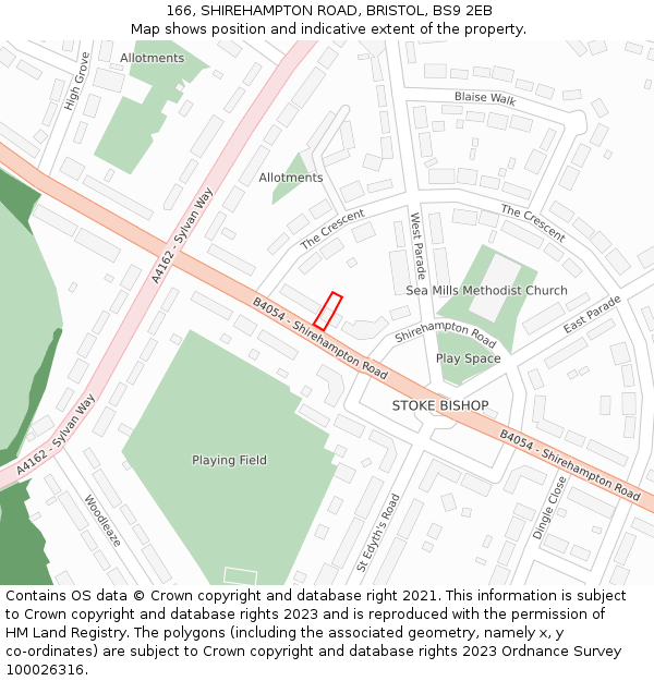 166, SHIREHAMPTON ROAD, BRISTOL, BS9 2EB: Location map and indicative extent of plot