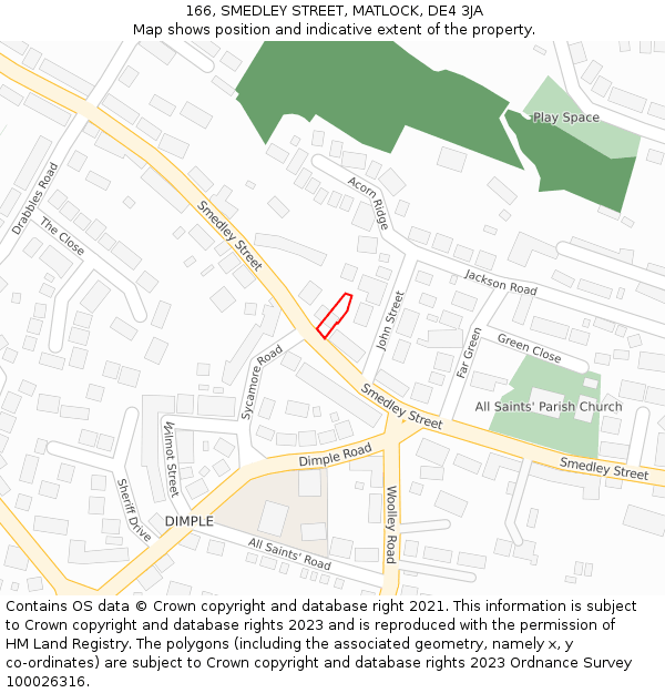 166, SMEDLEY STREET, MATLOCK, DE4 3JA: Location map and indicative extent of plot