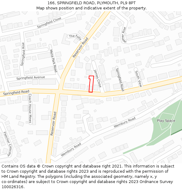 166, SPRINGFIELD ROAD, PLYMOUTH, PL9 8PT: Location map and indicative extent of plot