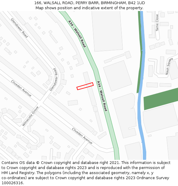 166, WALSALL ROAD, PERRY BARR, BIRMINGHAM, B42 1UD: Location map and indicative extent of plot