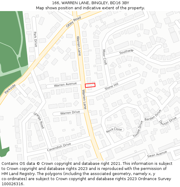 166, WARREN LANE, BINGLEY, BD16 3BY: Location map and indicative extent of plot