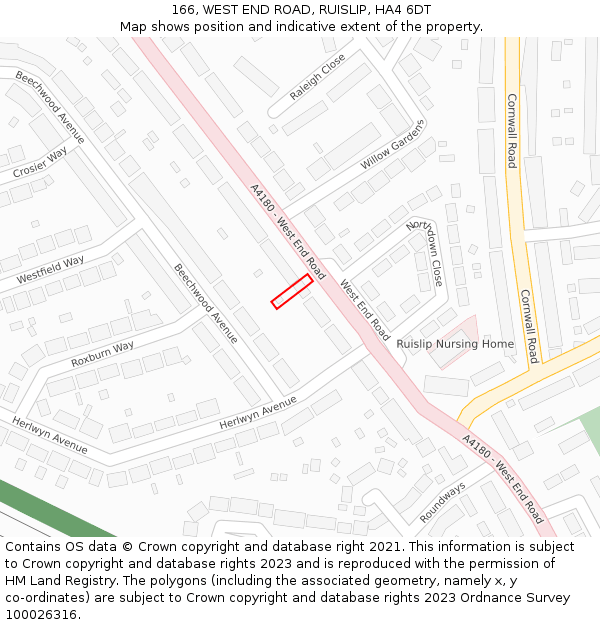 166, WEST END ROAD, RUISLIP, HA4 6DT: Location map and indicative extent of plot