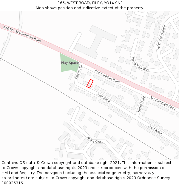 166, WEST ROAD, FILEY, YO14 9NF: Location map and indicative extent of plot