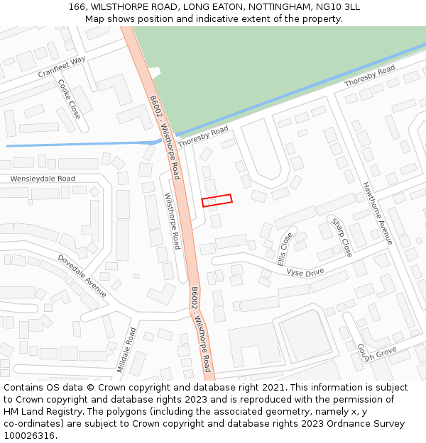 166, WILSTHORPE ROAD, LONG EATON, NOTTINGHAM, NG10 3LL: Location map and indicative extent of plot