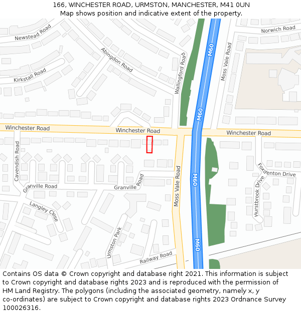 166, WINCHESTER ROAD, URMSTON, MANCHESTER, M41 0UN: Location map and indicative extent of plot