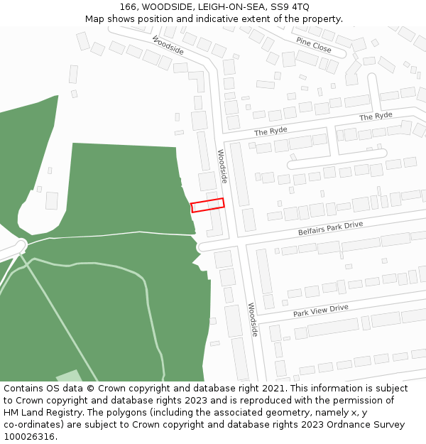 166, WOODSIDE, LEIGH-ON-SEA, SS9 4TQ: Location map and indicative extent of plot