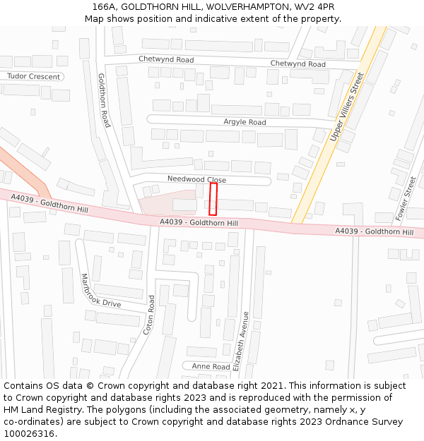 166A, GOLDTHORN HILL, WOLVERHAMPTON, WV2 4PR: Location map and indicative extent of plot