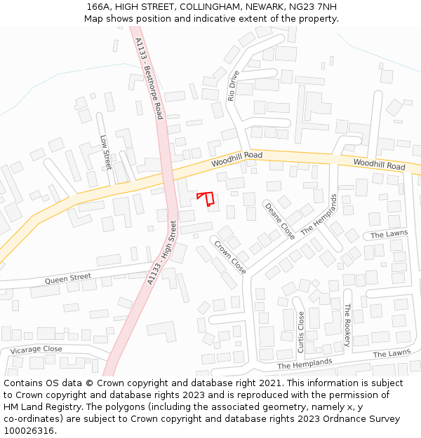 166A, HIGH STREET, COLLINGHAM, NEWARK, NG23 7NH: Location map and indicative extent of plot