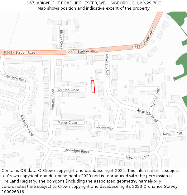 167, ARKWRIGHT ROAD, IRCHESTER, WELLINGBOROUGH, NN29 7HG: Location map and indicative extent of plot