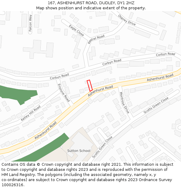 167, ASHENHURST ROAD, DUDLEY, DY1 2HZ: Location map and indicative extent of plot