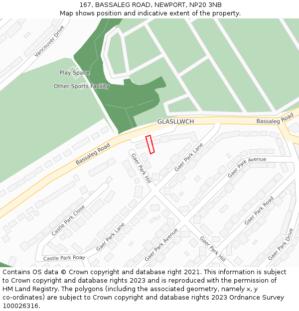 167, BASSALEG ROAD, NEWPORT, NP20 3NB: Location map and indicative extent of plot