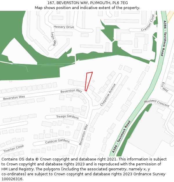 167, BEVERSTON WAY, PLYMOUTH, PL6 7EG: Location map and indicative extent of plot