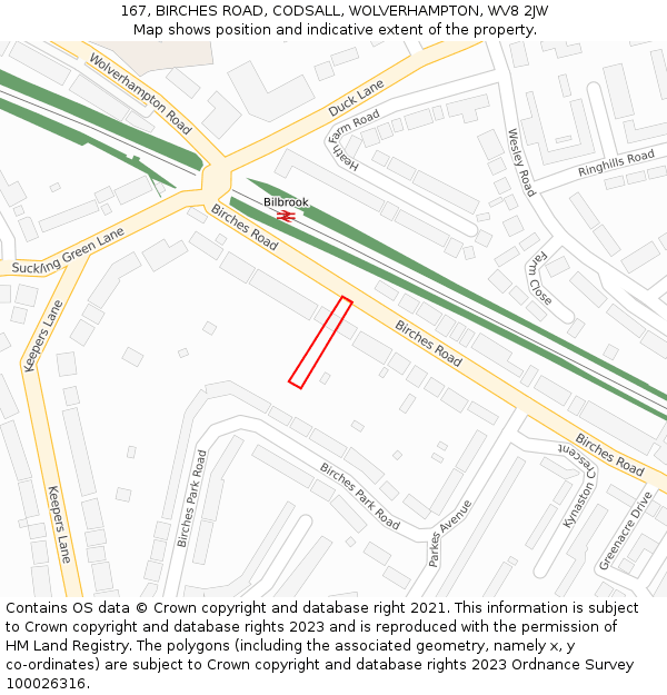 167, BIRCHES ROAD, CODSALL, WOLVERHAMPTON, WV8 2JW: Location map and indicative extent of plot