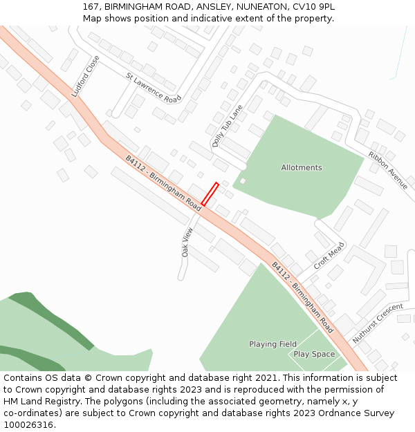 167, BIRMINGHAM ROAD, ANSLEY, NUNEATON, CV10 9PL: Location map and indicative extent of plot