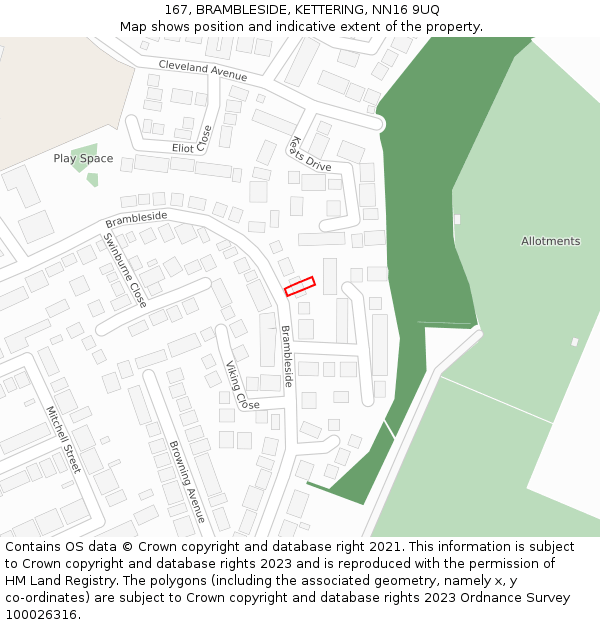 167, BRAMBLESIDE, KETTERING, NN16 9UQ: Location map and indicative extent of plot