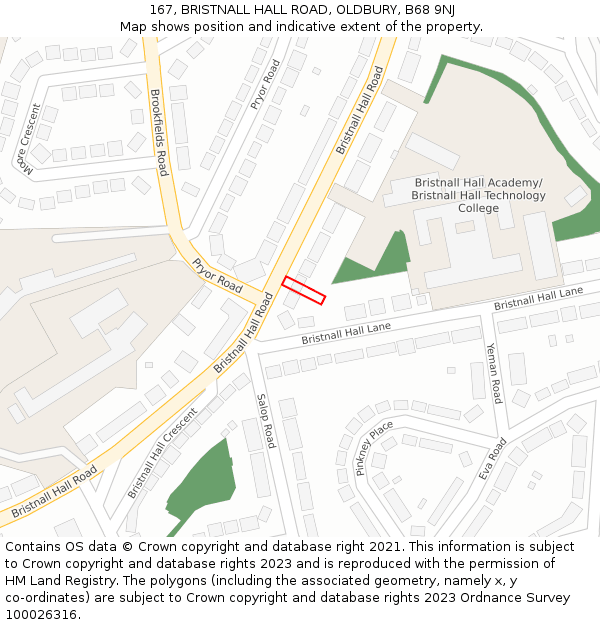 167, BRISTNALL HALL ROAD, OLDBURY, B68 9NJ: Location map and indicative extent of plot