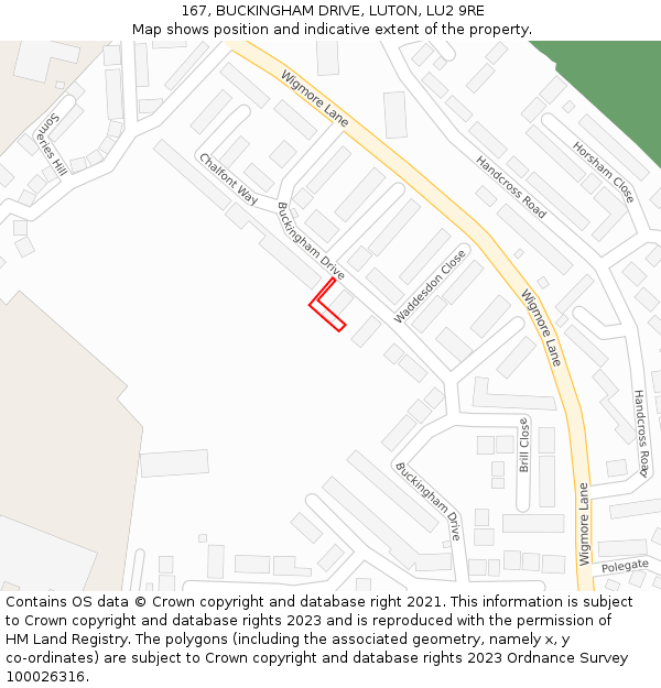 167, BUCKINGHAM DRIVE, LUTON, LU2 9RE: Location map and indicative extent of plot