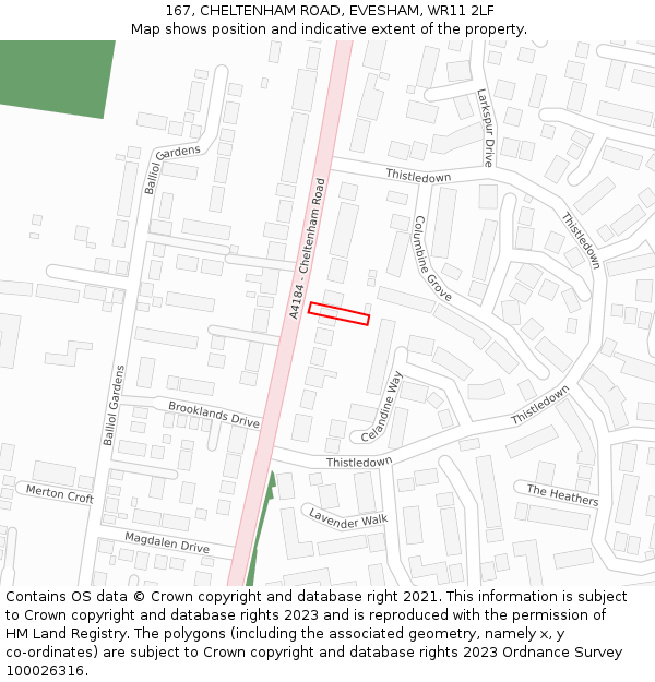 167, CHELTENHAM ROAD, EVESHAM, WR11 2LF: Location map and indicative extent of plot