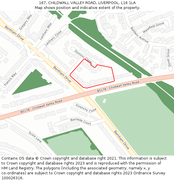 167, CHILDWALL VALLEY ROAD, LIVERPOOL, L16 1LA: Location map and indicative extent of plot