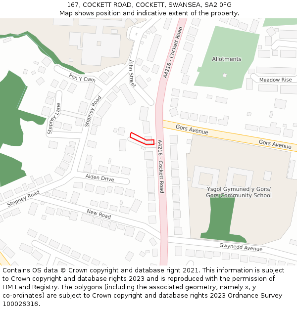 167, COCKETT ROAD, COCKETT, SWANSEA, SA2 0FG: Location map and indicative extent of plot