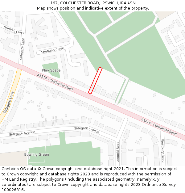 167, COLCHESTER ROAD, IPSWICH, IP4 4SN: Location map and indicative extent of plot