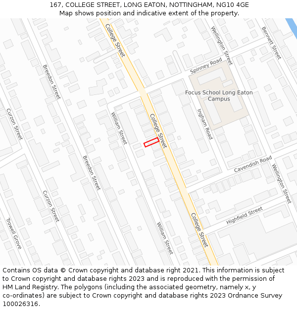 167, COLLEGE STREET, LONG EATON, NOTTINGHAM, NG10 4GE: Location map and indicative extent of plot