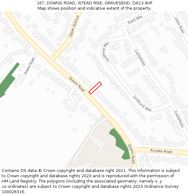 167, DOWNS ROAD, ISTEAD RISE, GRAVESEND, DA13 9HF: Location map and indicative extent of plot