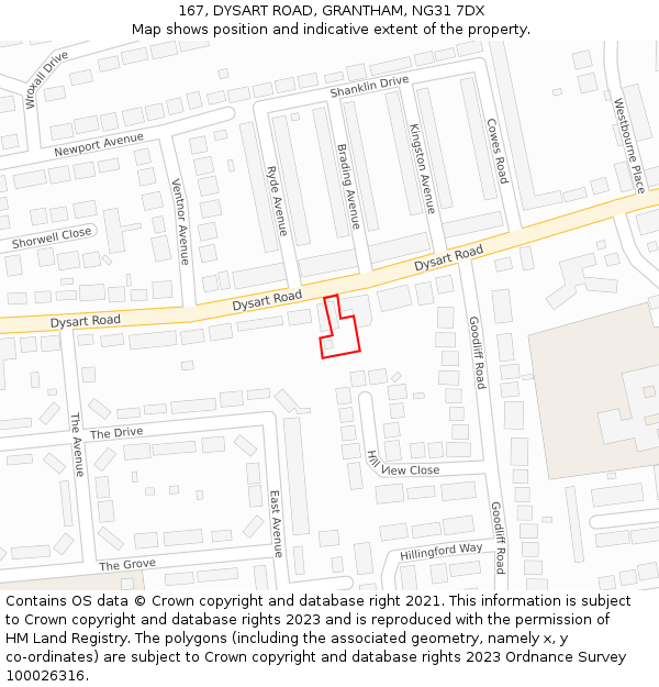 167, DYSART ROAD, GRANTHAM, NG31 7DX: Location map and indicative extent of plot