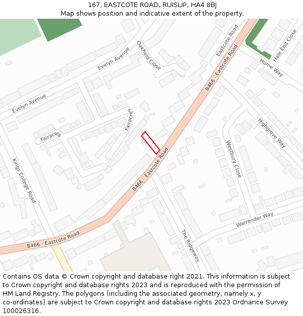 167, EASTCOTE ROAD, RUISLIP, HA4 8BJ: Location map and indicative extent of plot