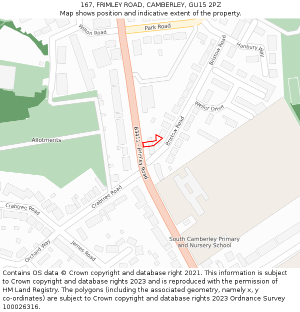 167, FRIMLEY ROAD, CAMBERLEY, GU15 2PZ: Location map and indicative extent of plot