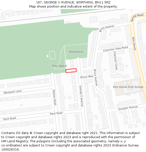 167, GEORGE V AVENUE, WORTHING, BN11 5RZ: Location map and indicative extent of plot