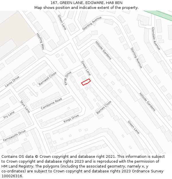 167, GREEN LANE, EDGWARE, HA8 8EN: Location map and indicative extent of plot