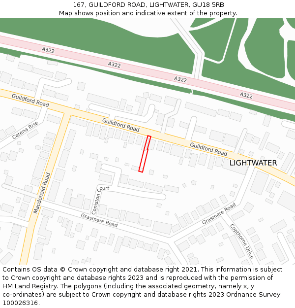 167, GUILDFORD ROAD, LIGHTWATER, GU18 5RB: Location map and indicative extent of plot