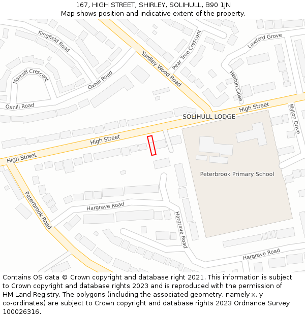 167, HIGH STREET, SHIRLEY, SOLIHULL, B90 1JN: Location map and indicative extent of plot