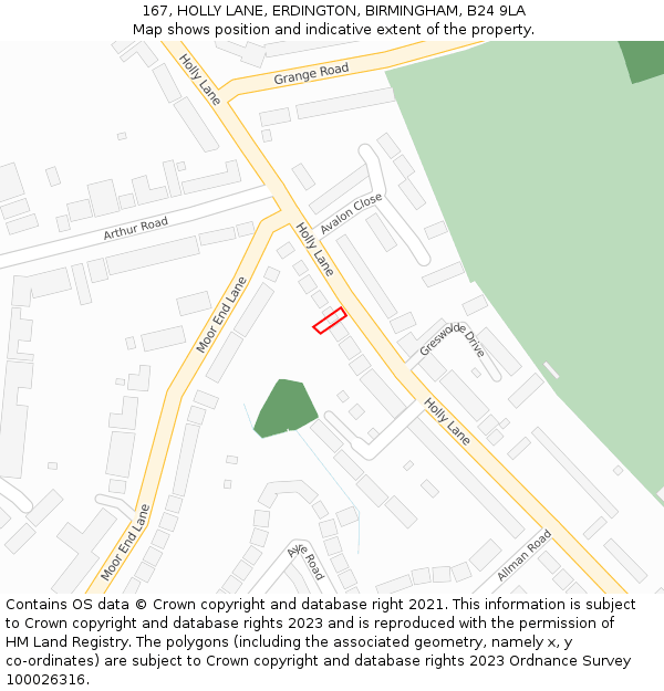 167, HOLLY LANE, ERDINGTON, BIRMINGHAM, B24 9LA: Location map and indicative extent of plot