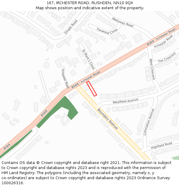 167, IRCHESTER ROAD, RUSHDEN, NN10 9QX: Location map and indicative extent of plot